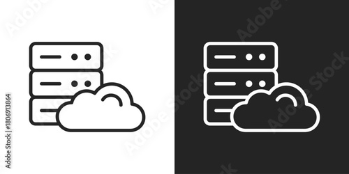 Cloud Server Icon In Line Version On Black And White Background