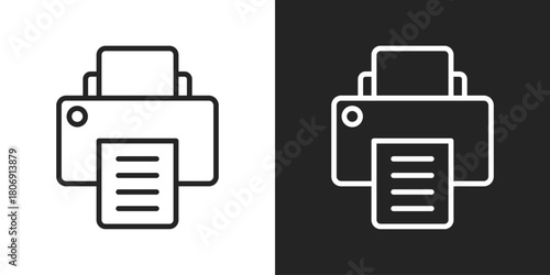 Printer Icon In Line Version On Black And White Background