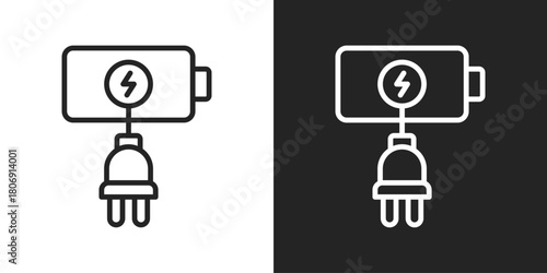Smart Charging Icon In Line Version On Black And White Background
