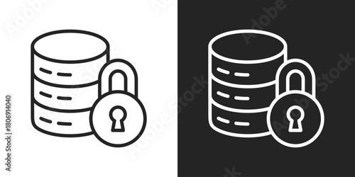 Data Security Icon In Line Version On Black And White Background