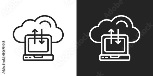 Cloud Sync Icon In Line Version On Black And White Background