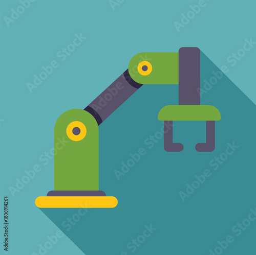 Green robotic arm picking up object, representing automation, industry 4.0, and advanced technology