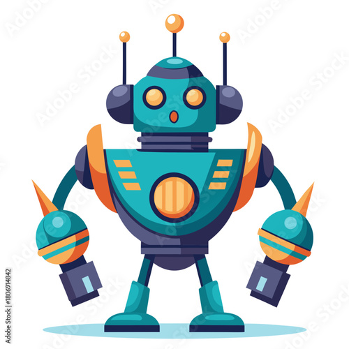 Cute teal and orange robot character illustration