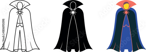 Vampire Character with Cloak in Different Styles for Halloween and Horror Themed Designs