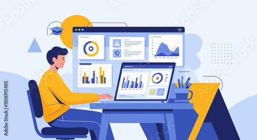 Analytic dashboard visualization for online business performance and professional development data