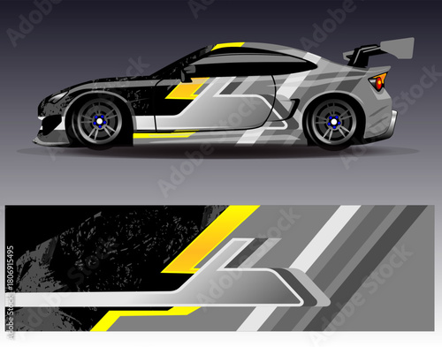 Car wrap design vector. Graphic abstract stripe racing background designs for vehicle, rally, race, adventure and car racing livery