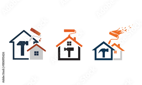 Home Renovation, Construction, and Painting Service Logo Icon Vector Set