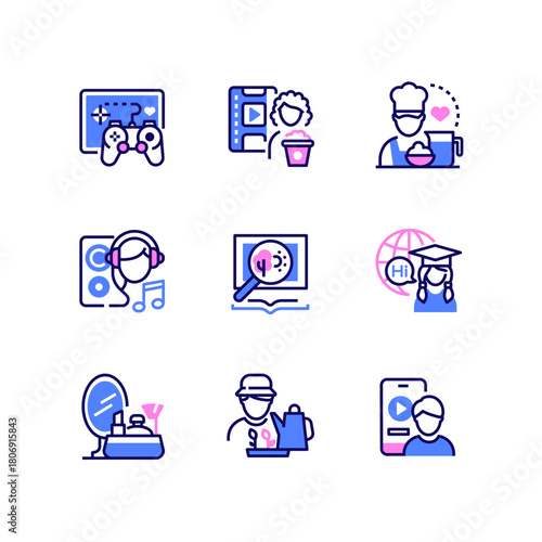 Hobbies and leisure - set of line design style icons