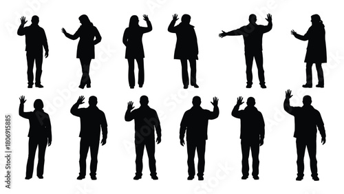 People silhouettes waving and gesturing isolated on white background, Vector