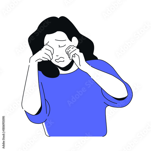 Woman Rubbing Her Eyes - colorful flat design illustration