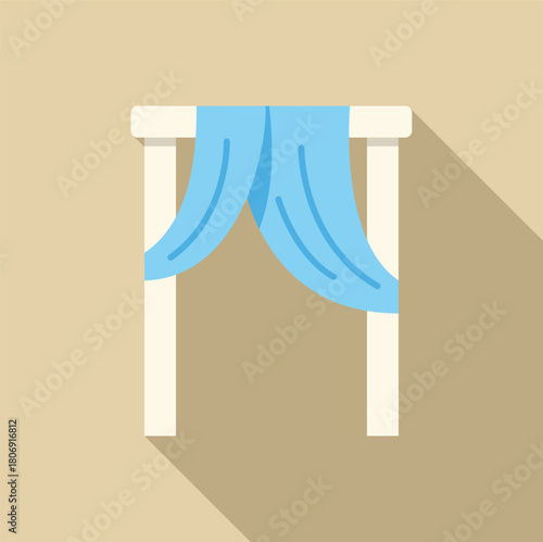 Elegant wedding arch with light blue fabric draped over it, creating a romantic setting for an outdoor wedding ceremony