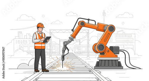 Automated railway maintenance with robotic arm and human supervisor for industrial efficiency