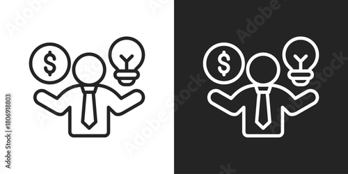 Entrepreneurs Icon In Line Version On Black And White Background