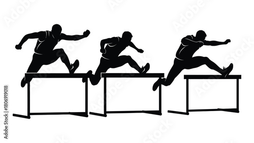 Hurdle race silhouettes isolated on white background, Vector