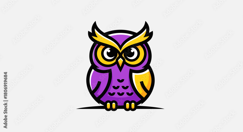 Fototapeta premium Cute Purple Owl Cartoon Character Logo Design.