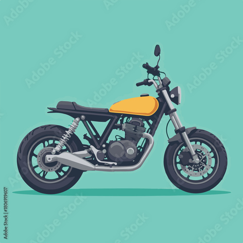 Vector Illustration of Motorcycle in Modern Minimalist Style with Bright Yellow Fuel Tank and Black Frame