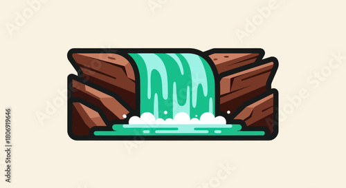 Majestic waterfall cascading over rocky cliffs in a serene natural landscape.