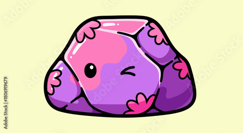 Cute cartoon purple gemstone winking with pink and purple colors.