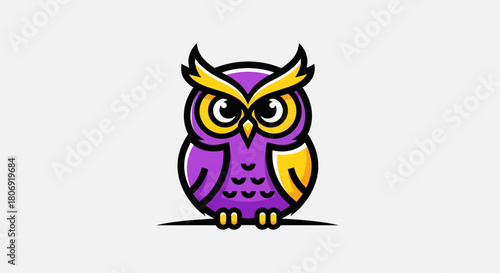 Cute Purple Owl Cartoon Character Logo Design.