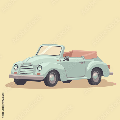 Vintage Convertible Car Vector Illustration in Retro Style with Soft Pastel Colors