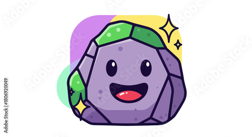 Cute Cartoon Rock Character with Sparkling Gemstones and Happy Face.
