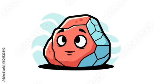 Cute Cartoon Rock Character with Blue Crystal Facets and Expressive Face.