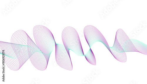 Abstract wireframe spiral on a clean white background, featuring a blend of neon pink and teal gradient colors.
