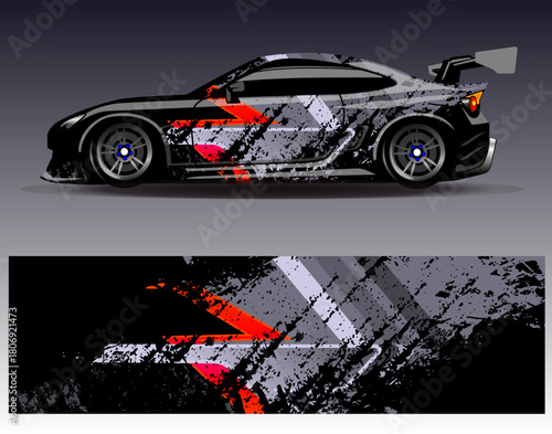 Car wrap design vector. Graphic abstract stripe racing background designs for vehicle, rally, race, adventure and car racing livery