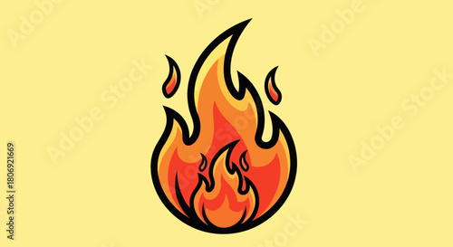 Fiery flame illustration with vibrant colors and dynamic shapes on display.