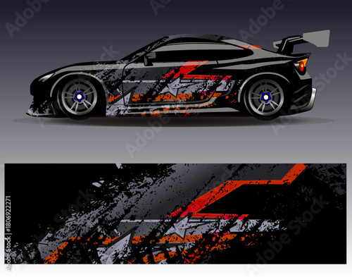 Car wrap design vector. Graphic abstract stripe racing background designs for vehicle, rally, race, adventure and car racing livery