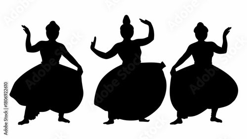 Elegant silhouettes of Bharatnatyam dancers in traditional poses, bringing cultural heritage and artistic expression to life with rhythmic grace and timeless beauty