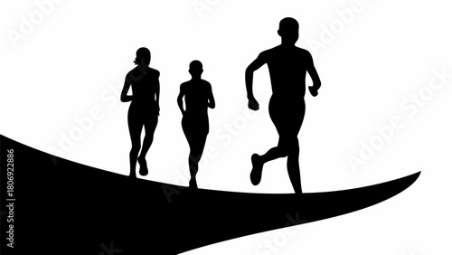 Dynamic silhouette of runners sprinting with determination, ideal for fitness, health, and athletic themes, conveying energy and motion in a stylized design