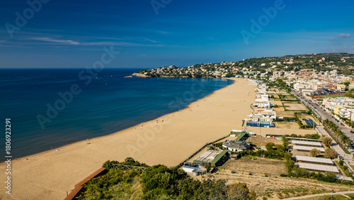 Fototapeta Naklejka Na Ścianę i Meble -  Gaeta, Latina, Lazio, Italy. A splendid view of the city. The ancient village with its houses overlooking the sea. The beautiful Serapo beach, seen from the top of Monte Orlando.