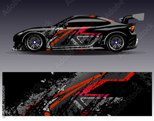 Car wrap design vector. Graphic abstract stripe racing background designs for vehicle, rally, race, adventure and car racing livery