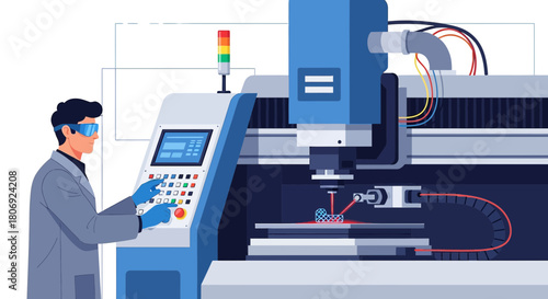 Precision Manufacturing: Technician operating advanced 3D printing machine for industrial