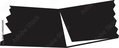 Simple black open book or booklet icon with jagged edges, isolated on white