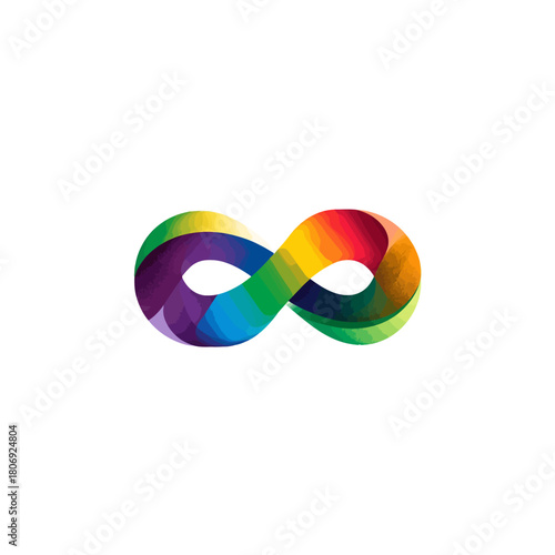 Abstract rainbow infinity symbol illustration, a gradient graphic representing endless possibilities, continuity, and limitless potential.
