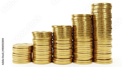 Increasing Stacks of Golden Coins Representing Financial Growth and Investment Returns