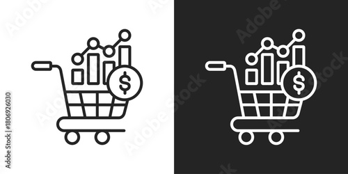 Market Trends Icon In Line Version On Black And White Background