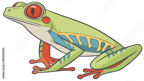 Red eyed tree frog illustration cute amphibian tropical rainforest animal drawing vector graphic design art