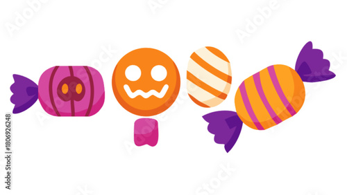 Halloween candy vector illustration featuring assorted sweets and treats for trick or treating fun