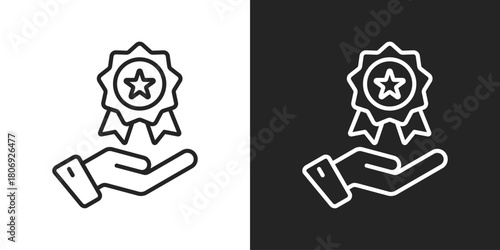 Reputation Icon In Line Version On Black And White Background