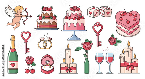 Valentine's Day Celebration Icons of Love, Romance, and Sweetness
