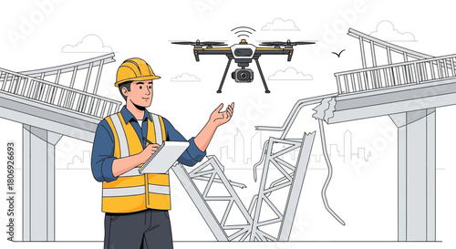 Structural engineer utilizing drone technology for bridge inspection and damage assessment
