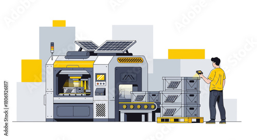 Sustainable automated manufacturing process with solar panels and modern quality control system