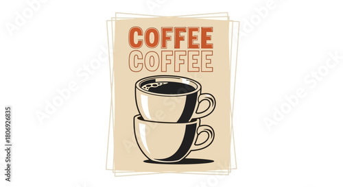 Stack of Coffee Cups Illustration on Beige Background