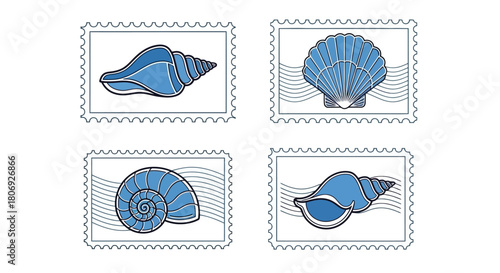 Seashell Stamps Collection Nautical Themed Postal Designs for Collectors and Coastal Decor