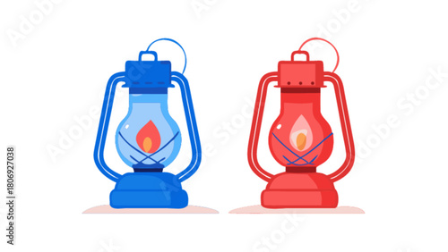 Vintage lantern oil lamp vector illustration for camping and decoration retro light equipment classic design