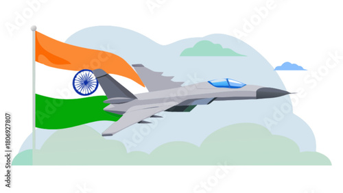 Indian air force fighter jet flying with indian flag patriotic independence day celebration vector illustration