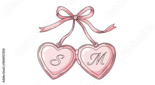 Heart-Shaped Locket with Initials and Ribbon Bow Romantic Keepsake